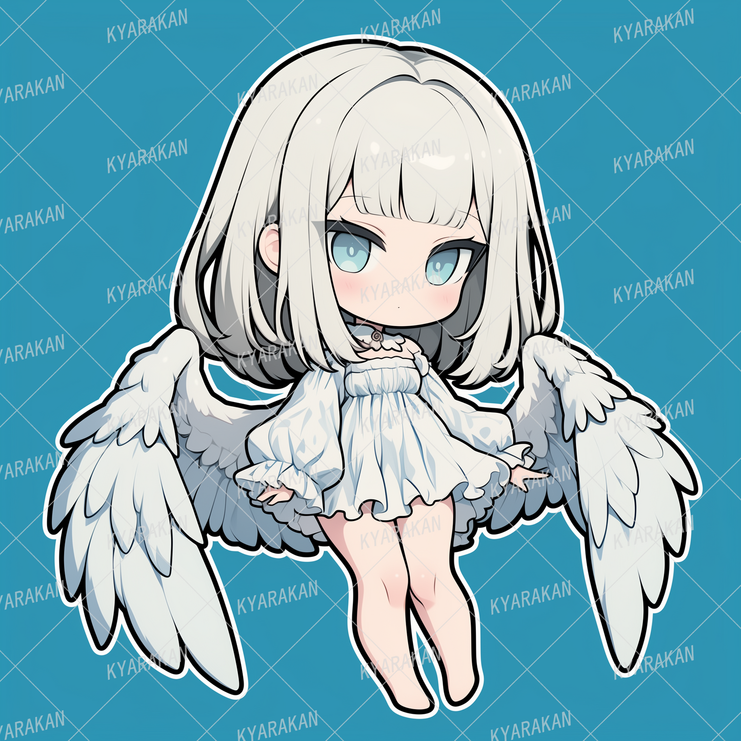 AA-1326: A cool angel in a white dress with soft wings