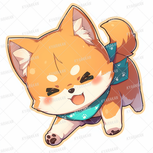 AA-1333: A cute Shiba Inu wearing a blue bandana, smiling happily