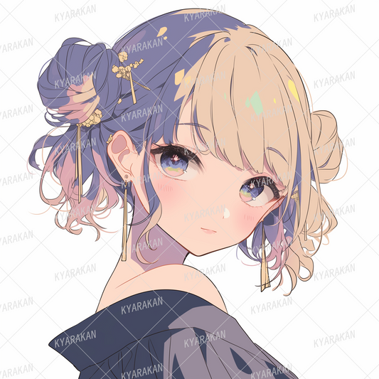 AA-1339: A woman with blonde hair in a bun wearing elegant black clothing