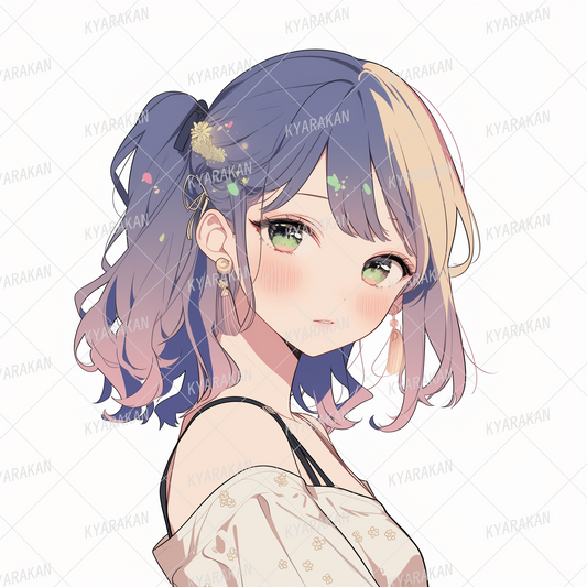 AA-1345: A girl with a half-up hairstyle and a flower hair accessory, looking shy