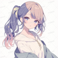 AA-1348: A girl with a purple ponytail accented with a pale ribbon