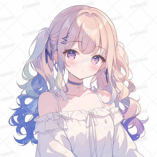 AA-1362: A neat and clean off-shoulder girl drawn in soft pastel colors