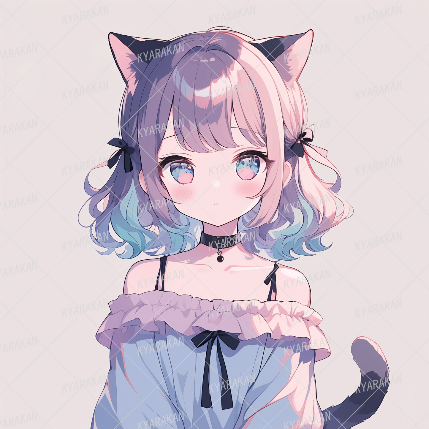 AA-1380: A pastel-colored, pink-haired furry girl with cat ears and a black ribbon