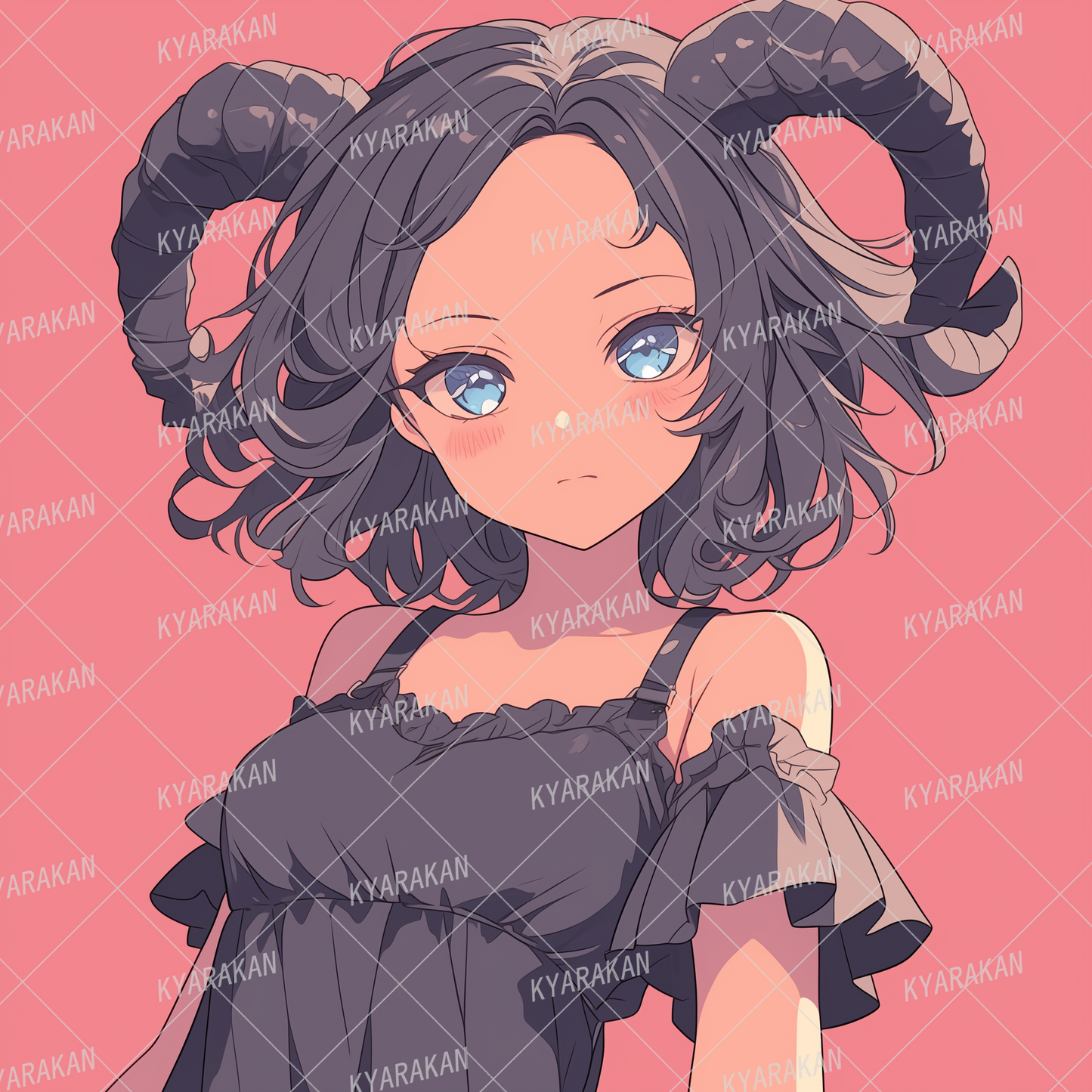 AA-1383: A girl with a big horny forehead wearing a frilly black top