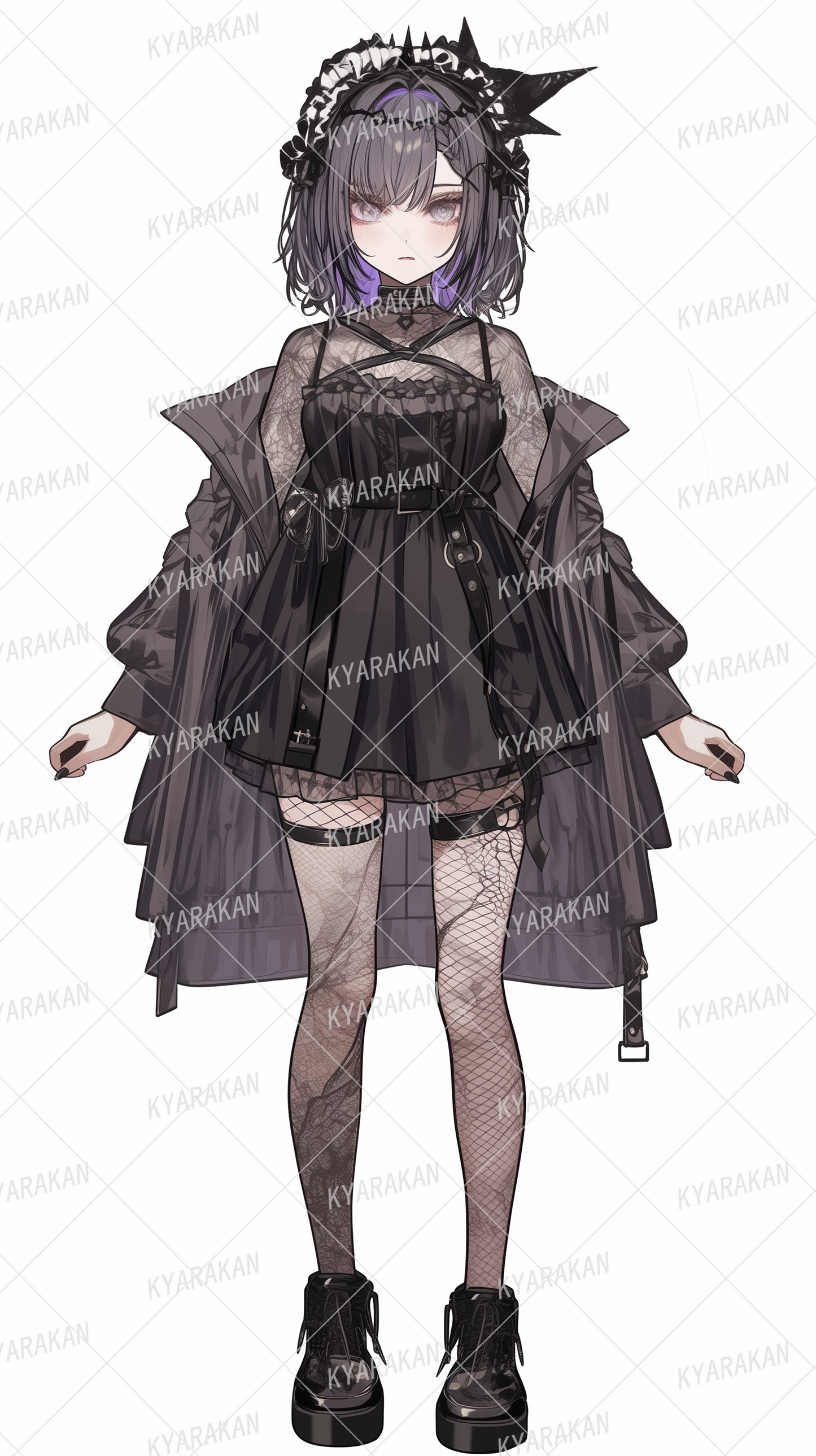 AA-1401: A gothic-style girl with impressive fishnet stockings and platform boots