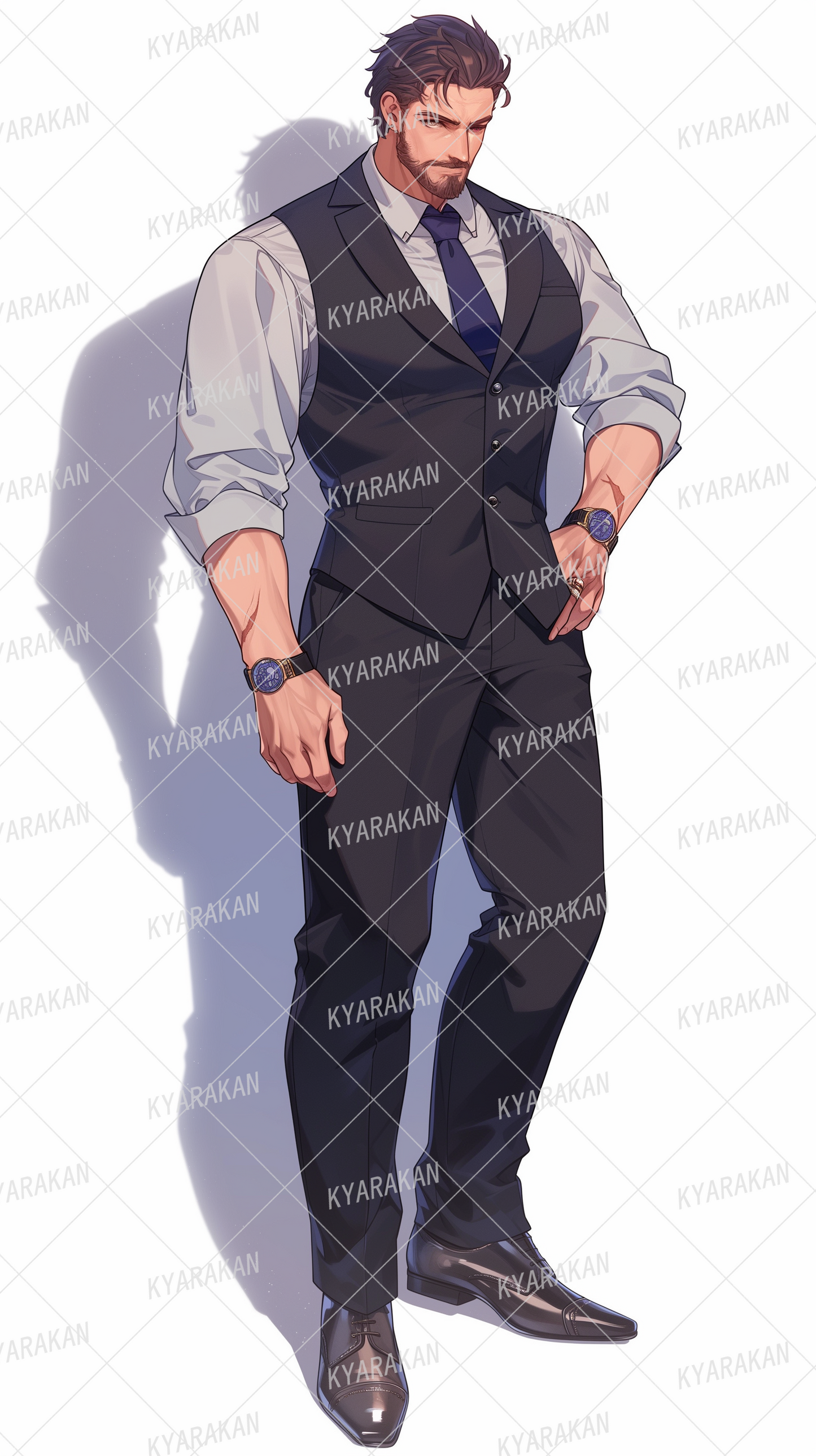 AA-1412: A dandy man in a formal business style with a black vest