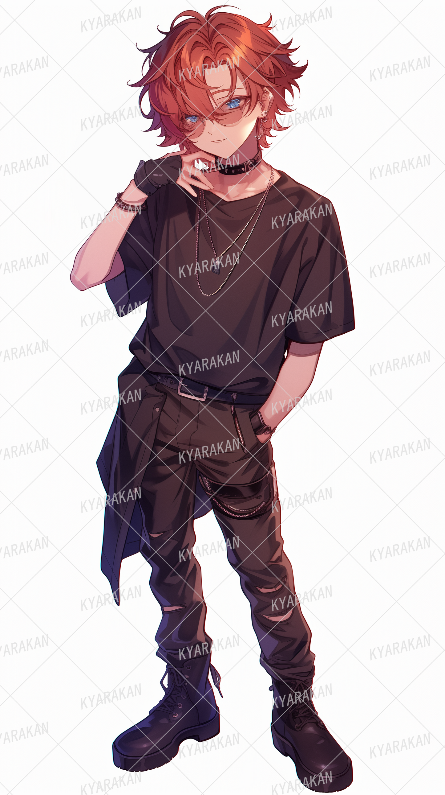 AA-1419: A boy with dark red hair and sunglasses wearing black clothing