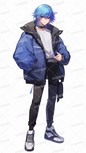 AA-1467: A boy with bright blue hair and odd eyes wearing a blue jacket