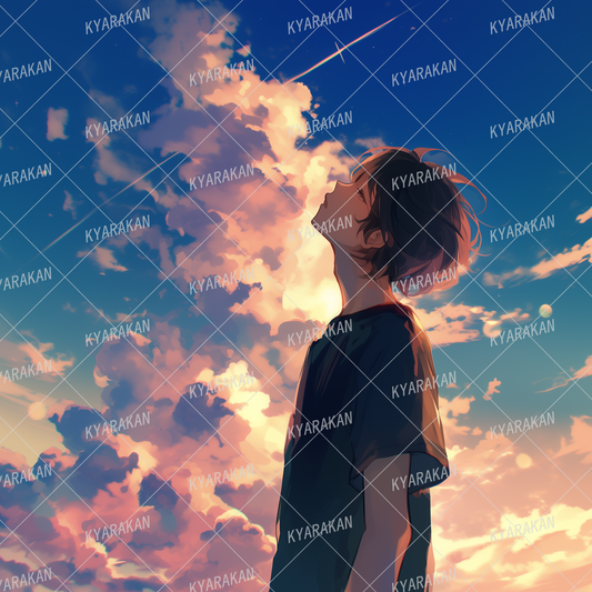 AA-1488: A boy looking up at the calm evening sky