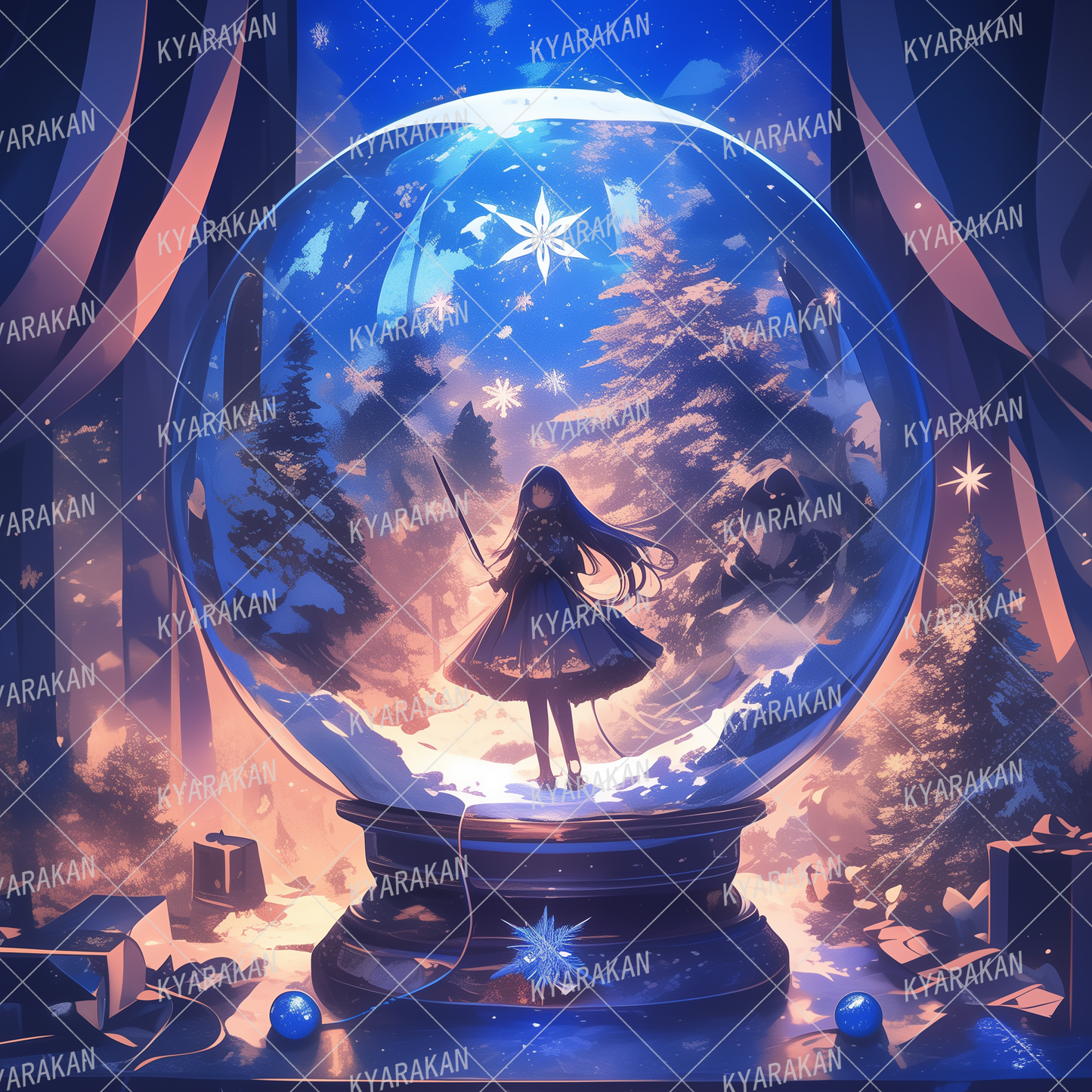 AA-1520: Girl with sword in glass of snow globe