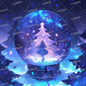 AA-1522: A girl and a white tree in a snow globe world shining with blue light