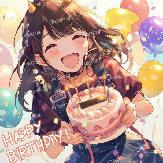 AA-1531: A girl celebrating her birthday with a big smile and a cake in her hands