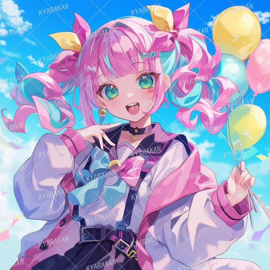 AA-1537: A pop and cute girl with pink twin tails and colorful balloons