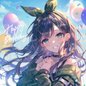 AA-1540: A celebration of a girl with fluttering hair in the wind, with a green ribbon and outfit