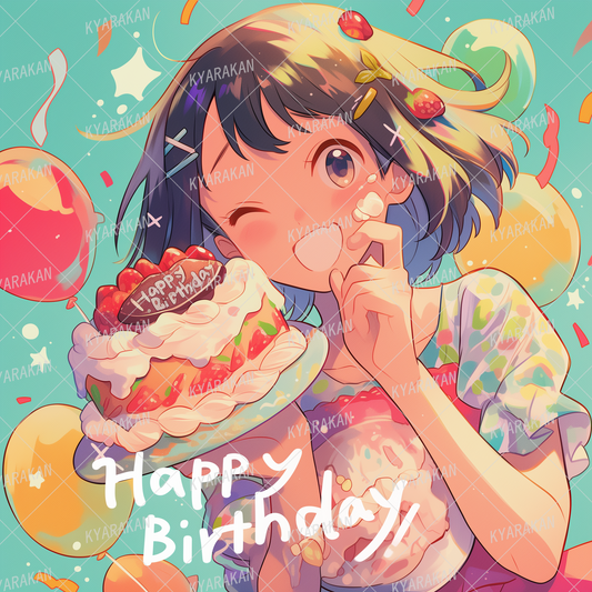 AA-1542: A clumsy but energetic girl celebrates with a homemade cake