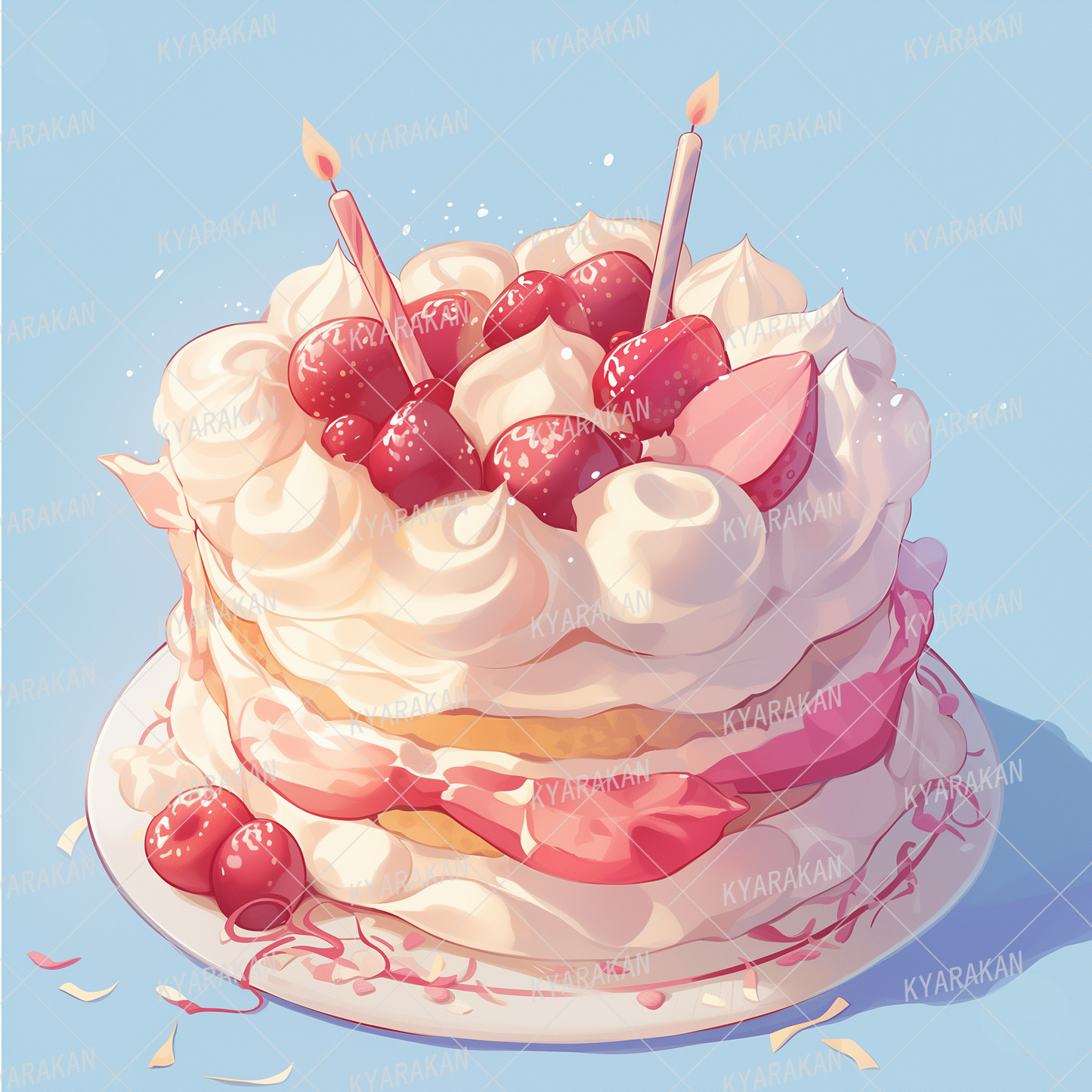 AA-1547: Homemade fluffy whipped cream and strawberry birthday cake