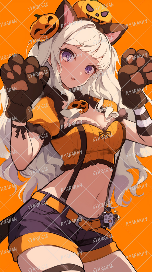 AA-1550: Halloween costume of white-haired girl with cat ears and gloves