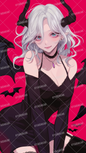 AA-1551: Gothic demonic white-haired woman with horns and wings in black dress