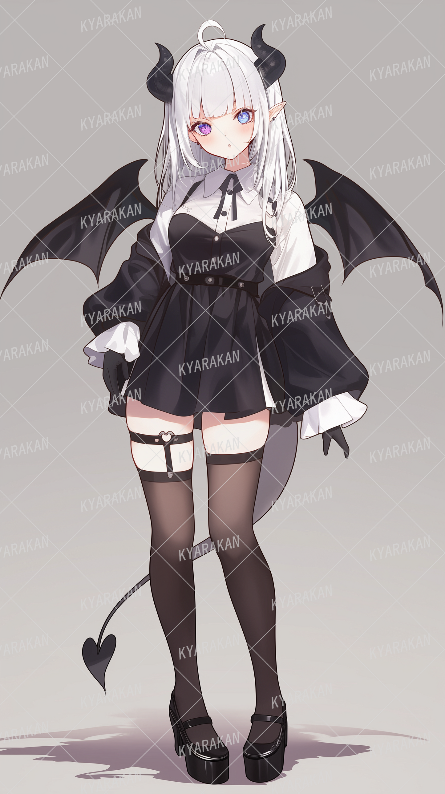 AA-1553: A white-haired demon girl with horns, wings, and sparkling odd eyes