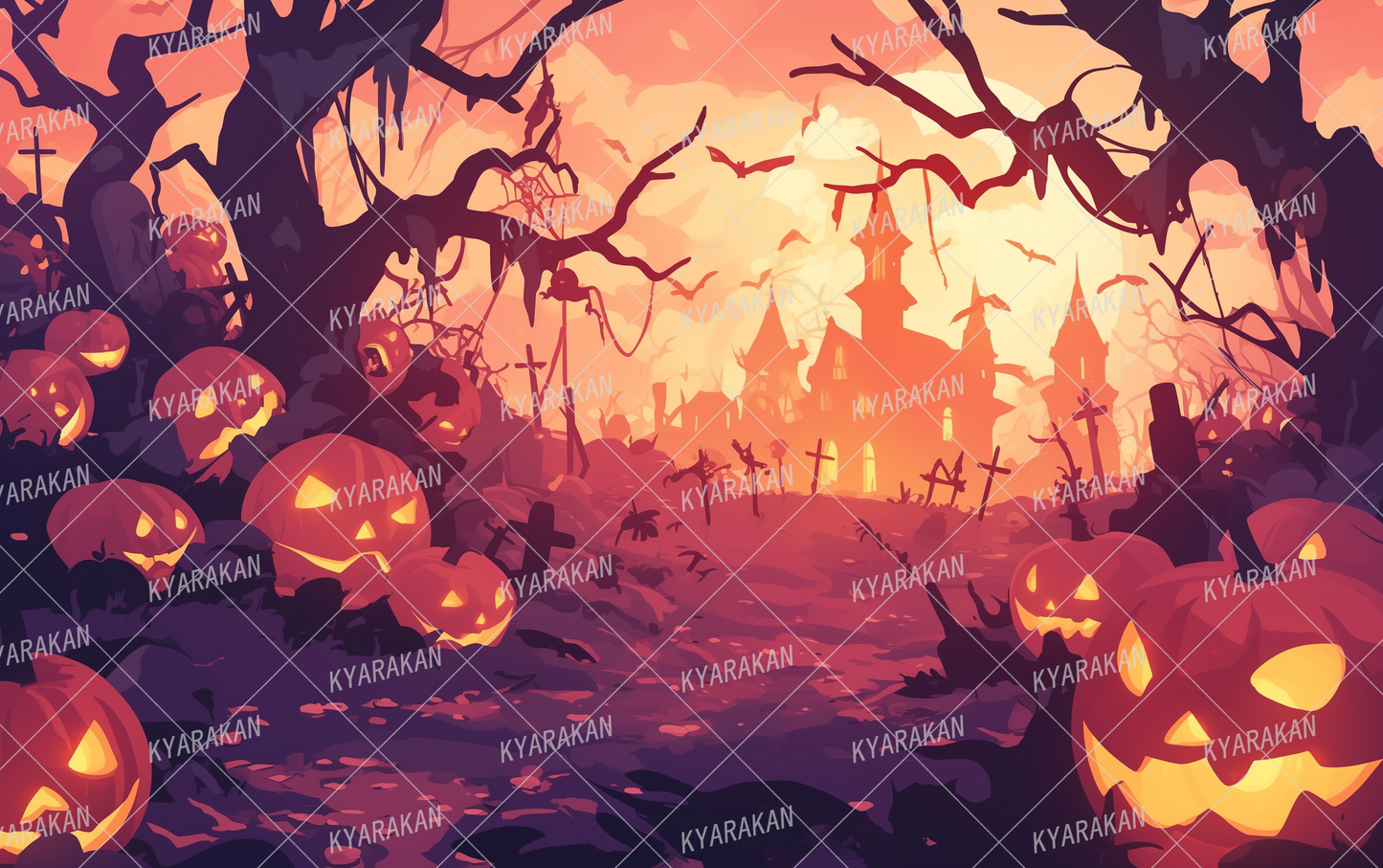 AA-1561: Cemetery and castle silhouette in orange light