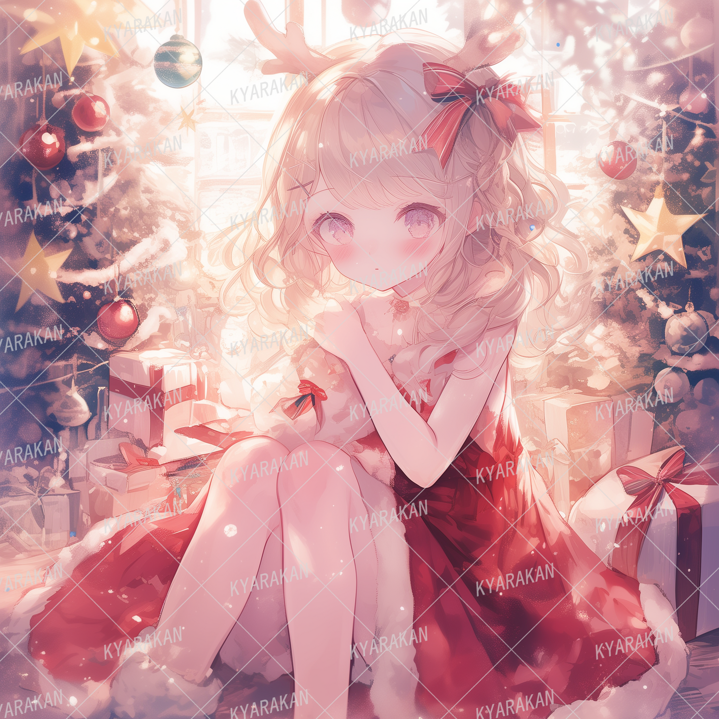 AA-1570: Blonde hair girl in fluffy Santa-style dress