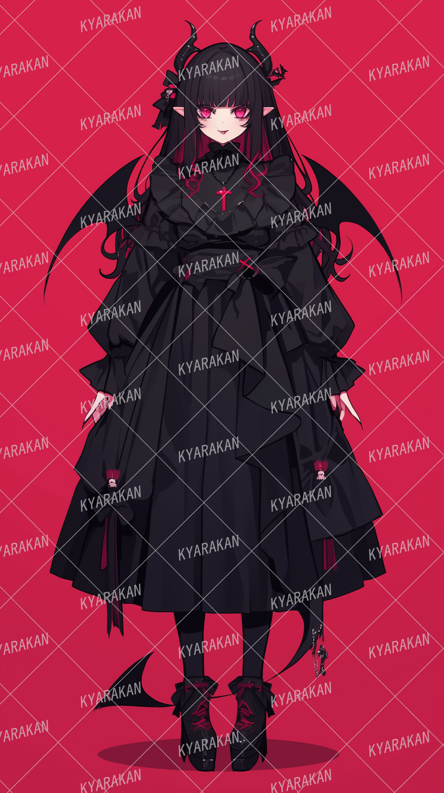 AA-1583: Vampire in Gothic Lolita dress with devil horns and wings