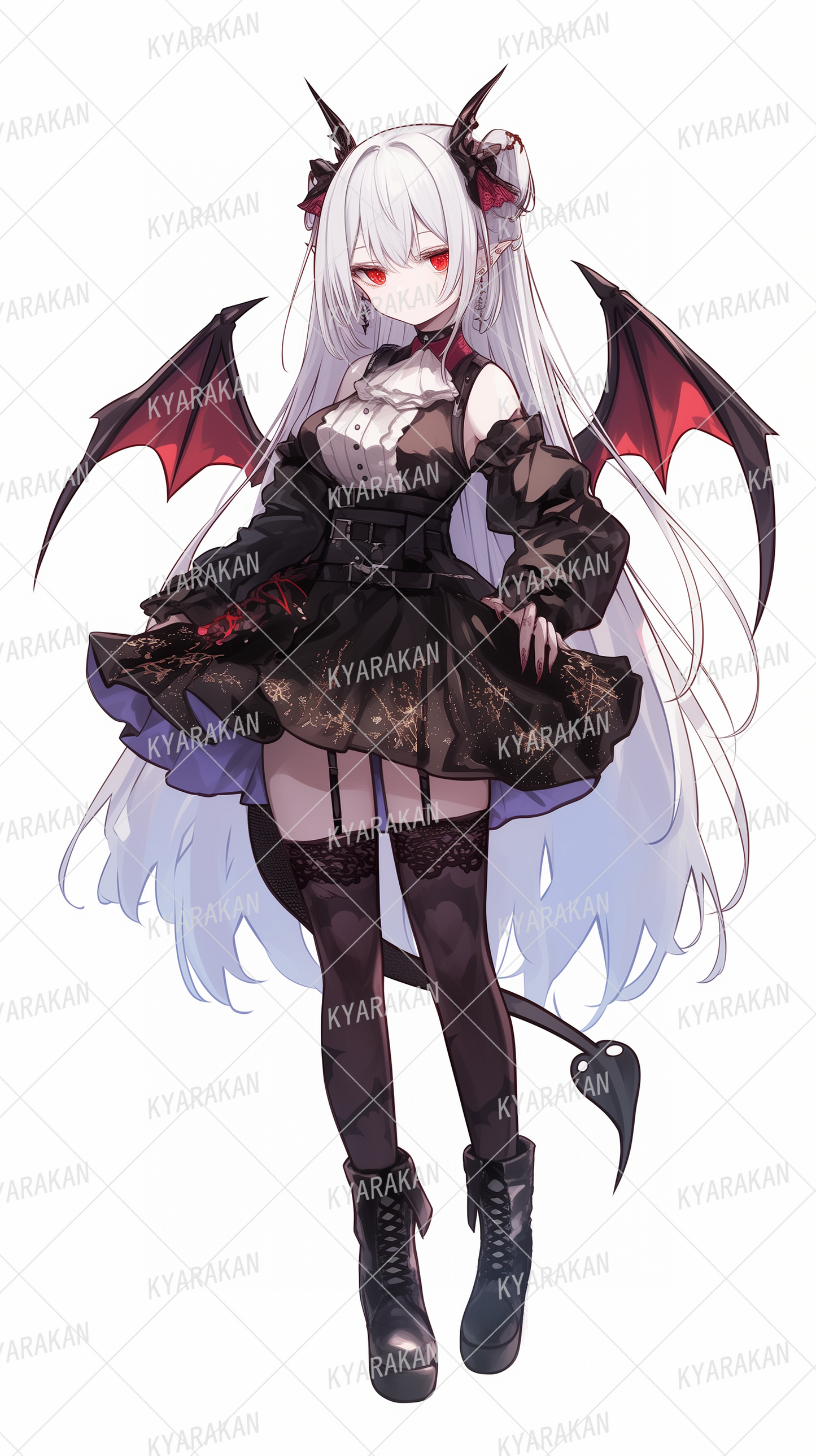 AA-1584: A cool vampire girl with long white hair and red eyes