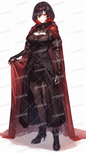 AA-1586: Woman with black short hair in gothic elegant dress with red cape