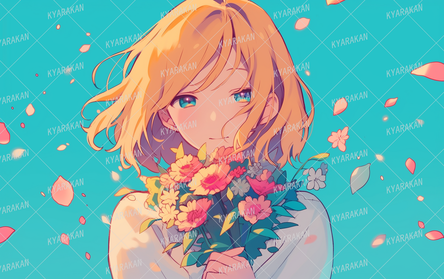 AA-1608: A special day for a blonde girl holding a bouquet of flowers