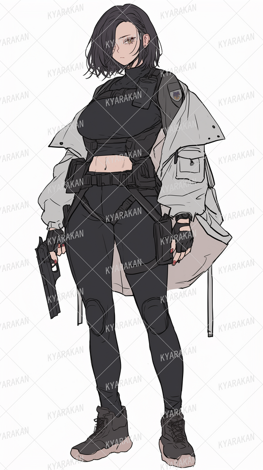 AA-1668: Cool and modern female warrior in combat uniform