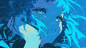 AA-1817: A girl with blue hair swaying in the wind and large eyes filled with tears.
