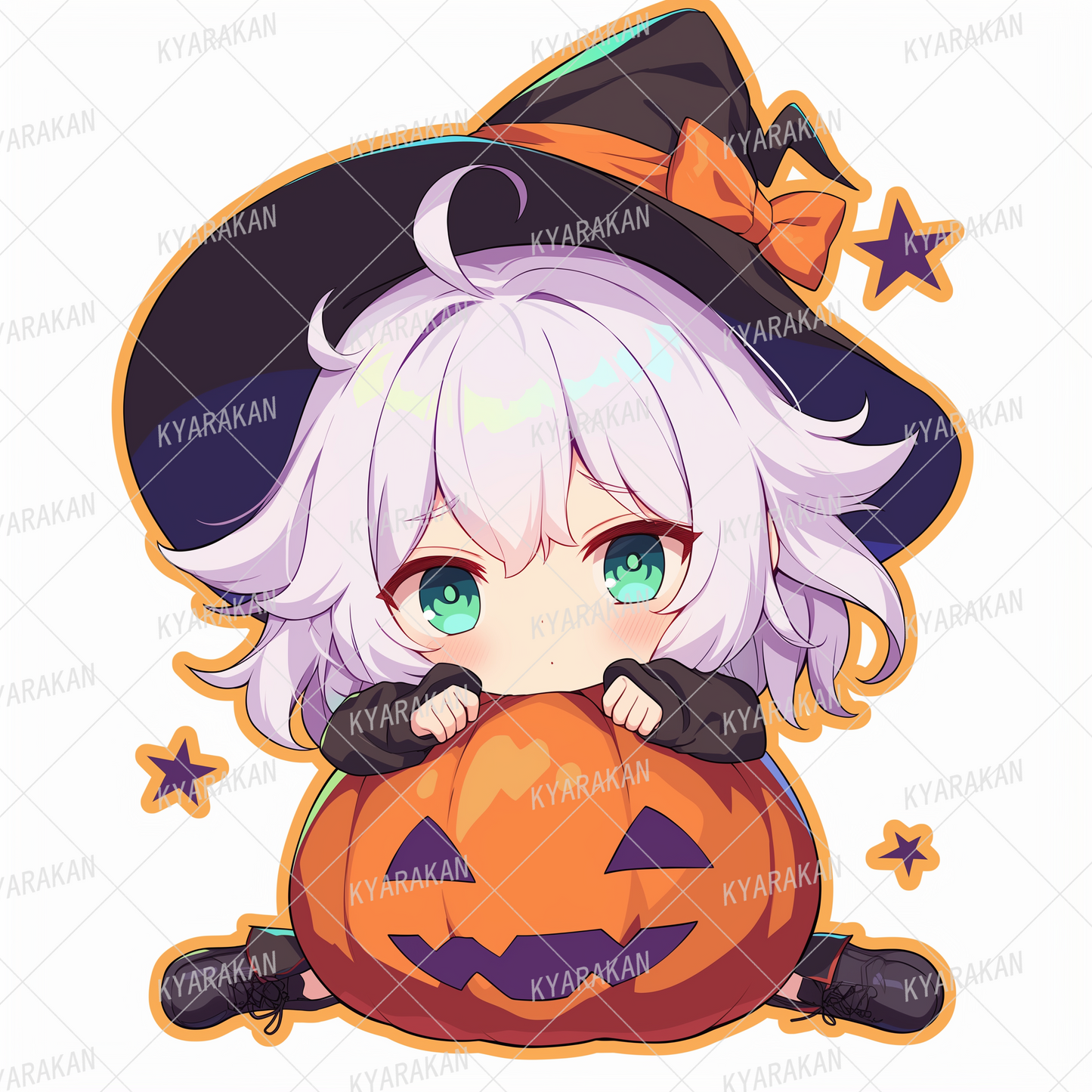 AC-0493: White-haired witch mini character and Jack-o'-lantern