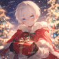 AC-0516: A smiling white-haired boy wearing a red cape and giving a present with a ribbon.