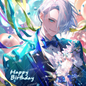 AC-0525: Celebration of a stylish white-haired young man with a bouquet of flowers