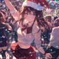 AC-0539: Brown-haired girl wearing a Santa hat in the Christmas crowd