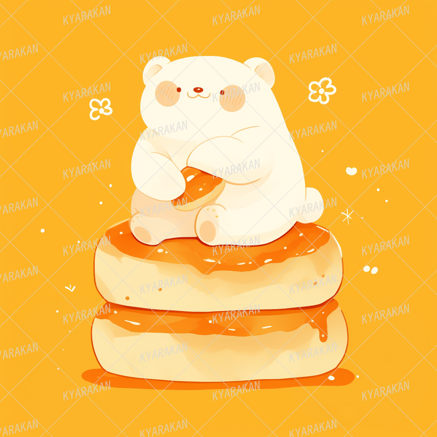 AC-0575: Polar bear sitting on a fluffy pancake holding a bite-sized piece