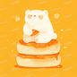 AC-0575: Polar bear sitting on a fluffy pancake holding a bite-sized piece