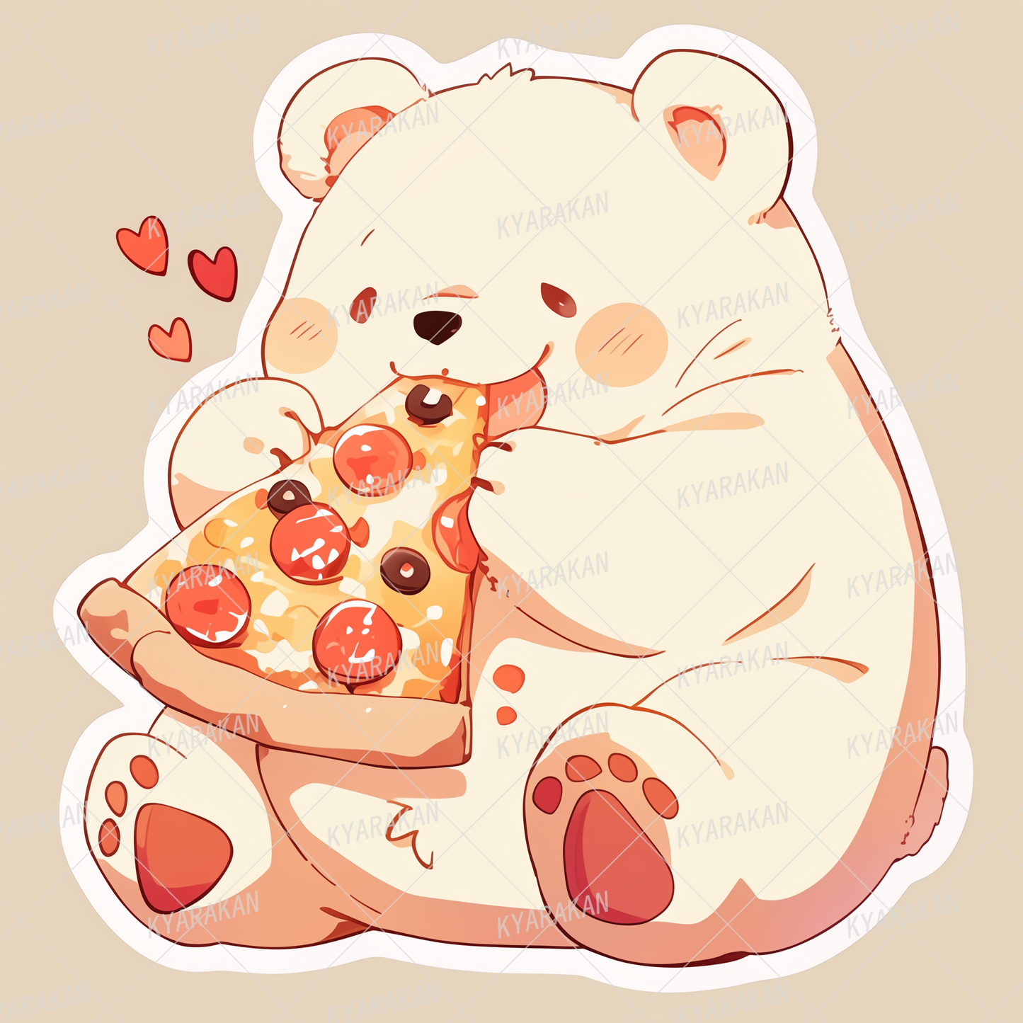 AC-0578: Polar bear eating tomato and cheese pizza with relish