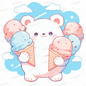 AC-0581: A cute polar bear with lots of ice cream in both hands