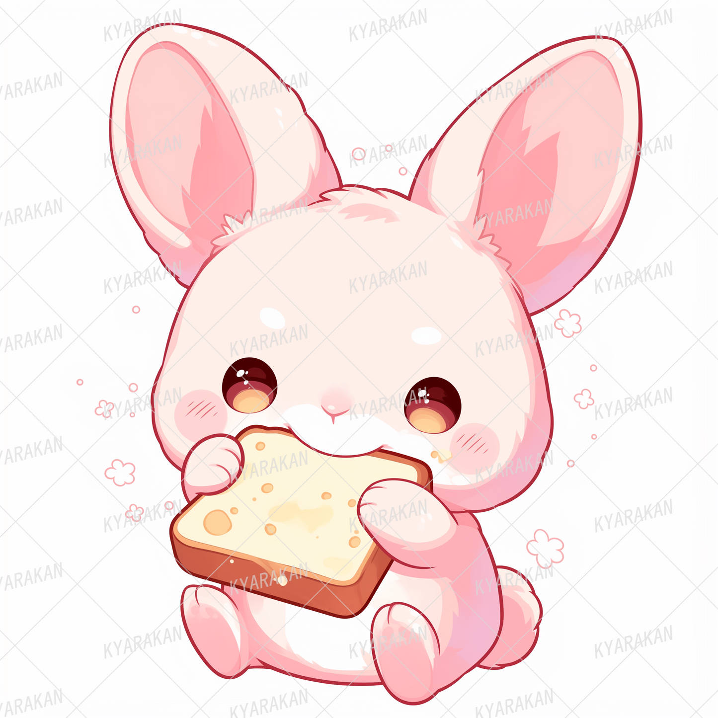 AC-0582: A pink rabbit eating toast with relish.