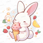 AC-0585: A white rabbit happy with pink ice cream