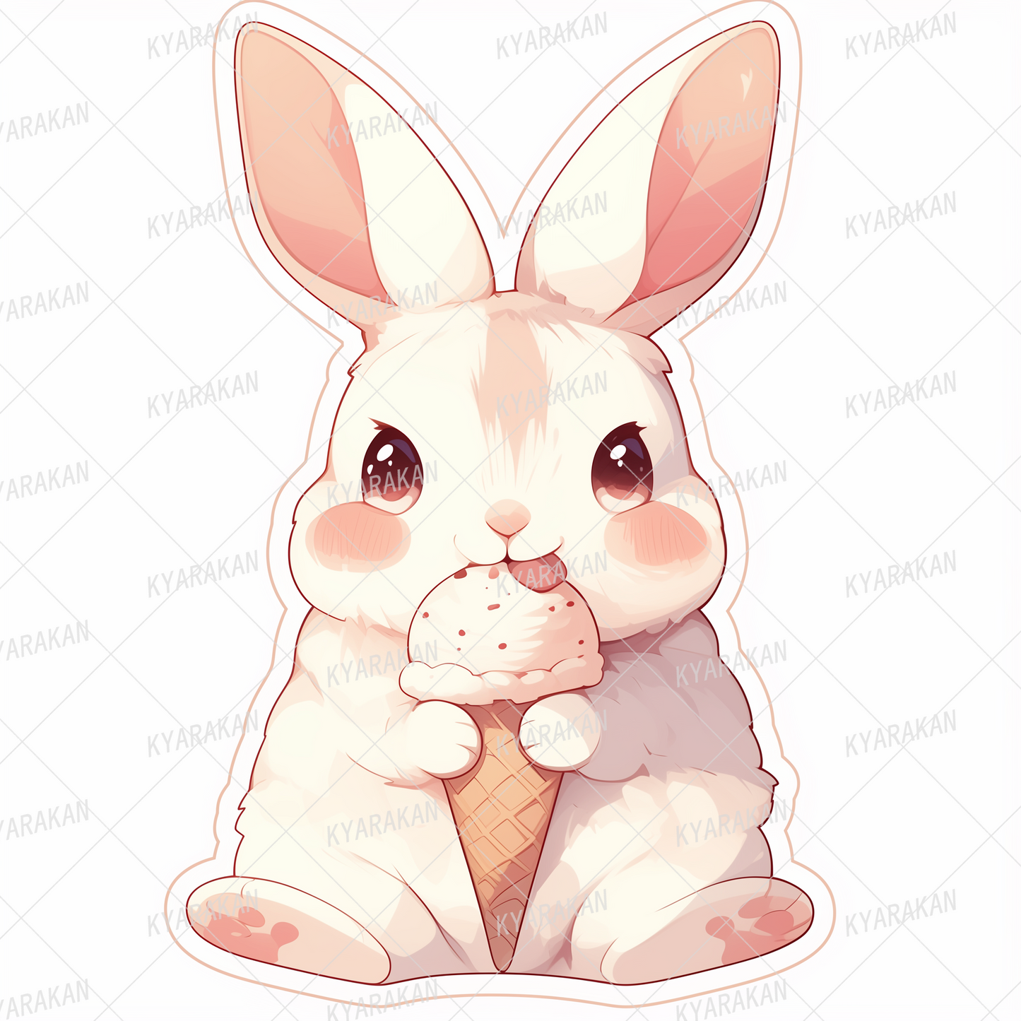 AC-0586: Fluffy white rabbit licking ice cream