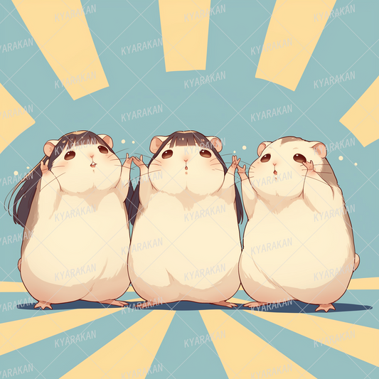 AC-0654: Three cute hamsters standing up and posing with joy.