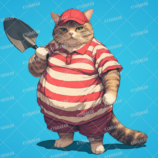 AC-0655: A cat with a cute scoop in a red and white contrast polo shirt