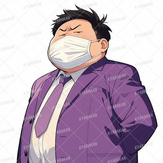 AC-0658: A rounded man in a purple suit and mask with a frowning expression