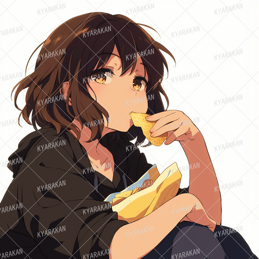 AC-0660: Cool girl in black hoodie eating snacks