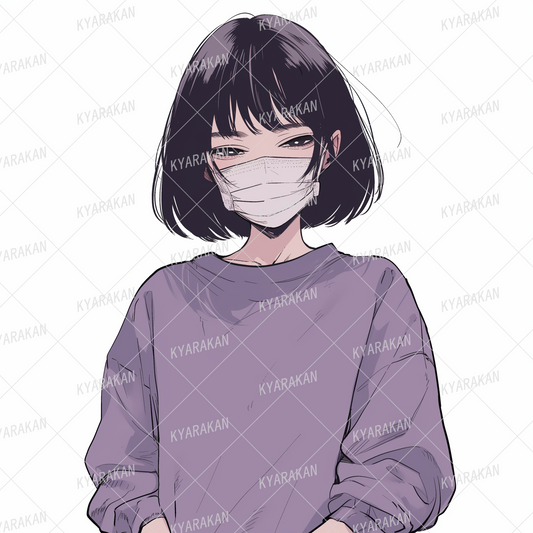 AC-0664: A black-haired woman wearing a simple purple top and a mask.