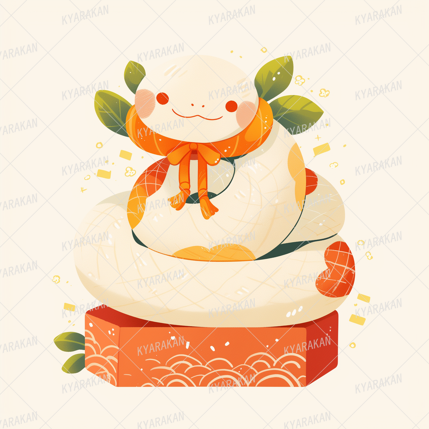 AC-0798: A cute white snake with a kagami mochi motif that stands out in Japanese design.