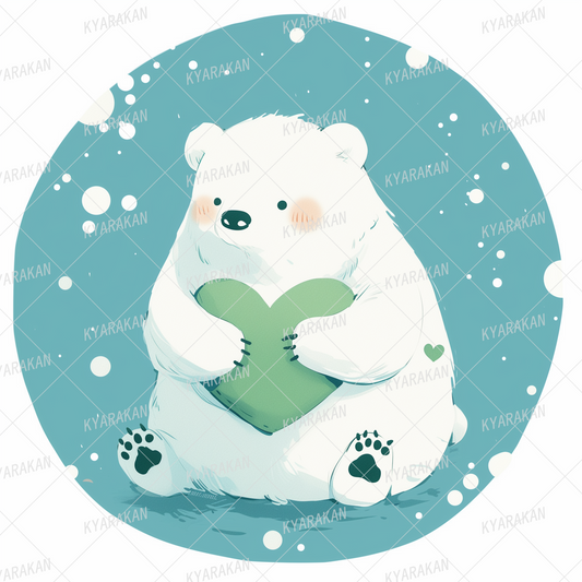 AC-0800: Adorable polar bear holding a heart in the falling snow