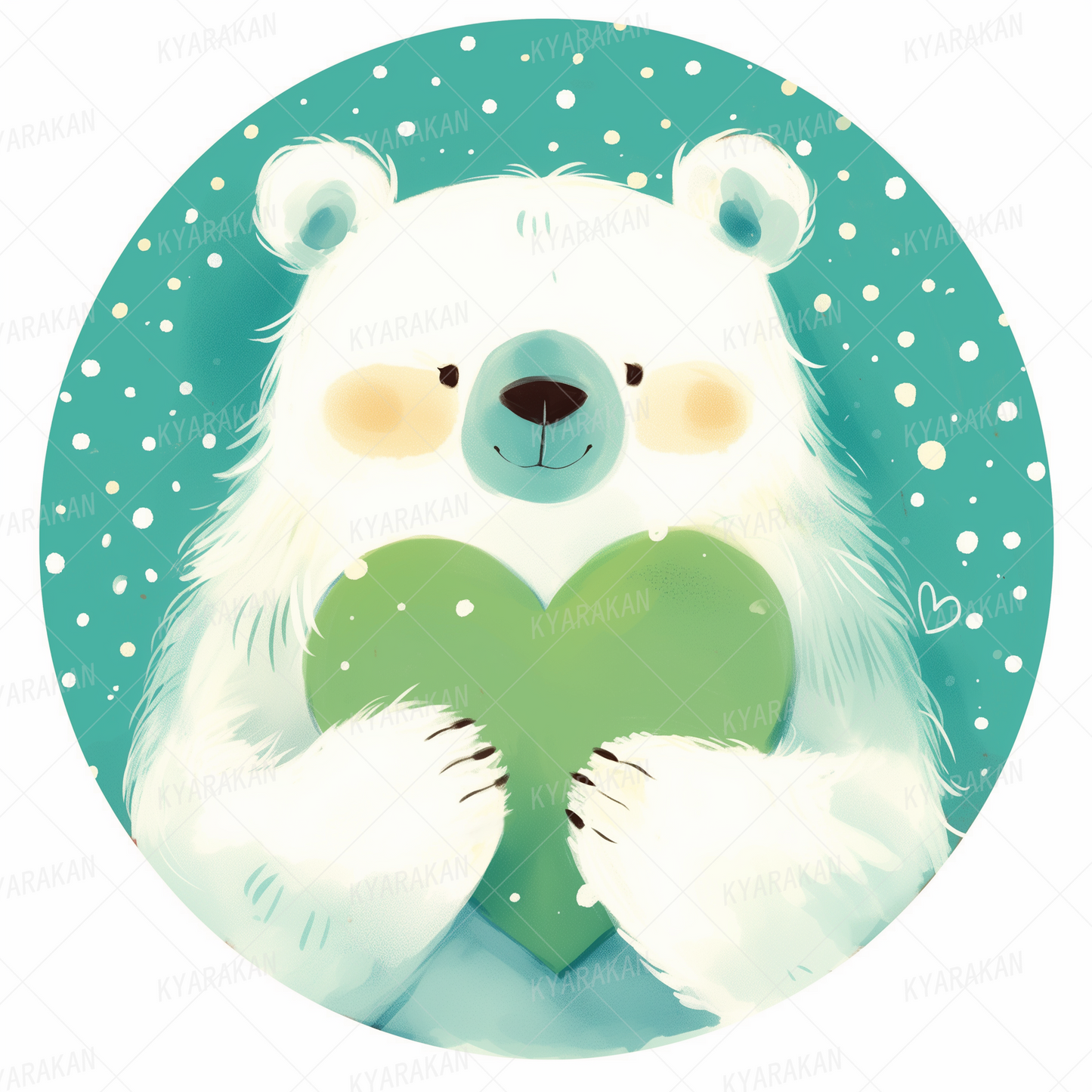 AC-0802: A gentle polar bear holding winter snow and a heart